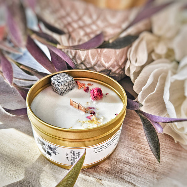 Queen-Bee-Crystal-Infused-Soy-Handmade-Candle-Snowflake-Obsidian-Calgary