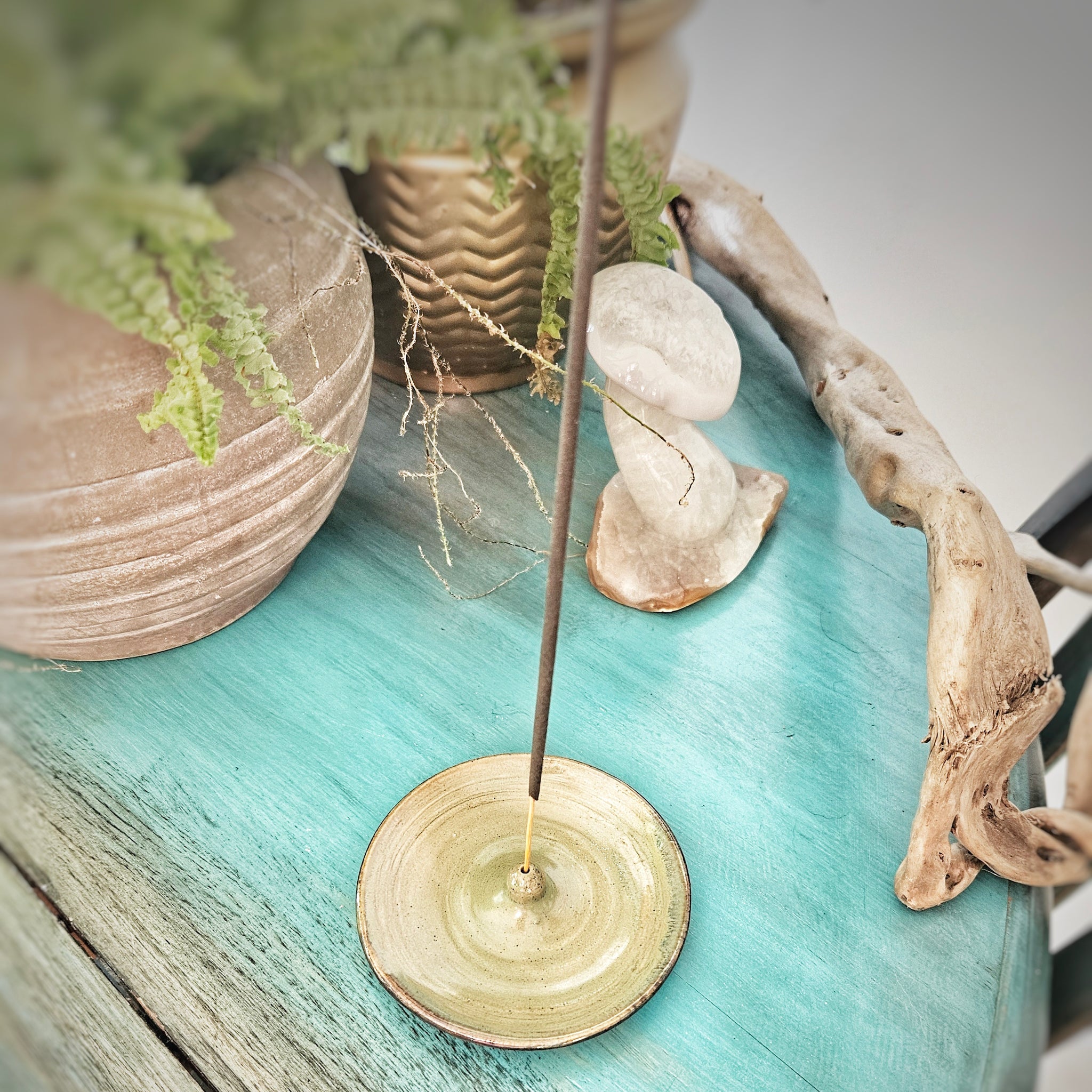Handcrafted incense holder - home decor - Calgary-made artisanal pottery by Heart of Gold Apothecary featuring unique design elements and natural glazes