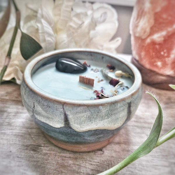 8 oz. Smudge Candle in a Ceramic Vessel ~ Sage, Lavender, Vetiver & Citrus